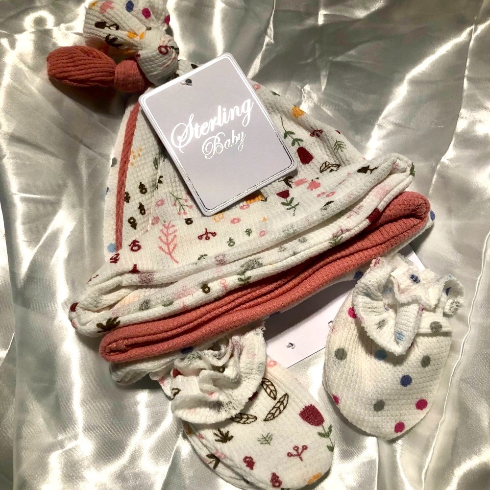 6 piece set baby hats and mittens